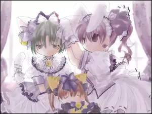 Digi Charat, dziewczynki, kokarda, suknia