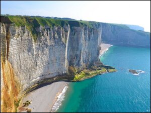 Morze, Klif, Etretat, Francja, Plaża, Normandia