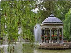 Jardín del Príncipe, Staw, Drzewa, Aranjuez, Altana, Ogród, Hiszpania, Fontanna