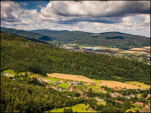 Lasy, Polska, Pogórze Karkonoskie, Góry, Domy