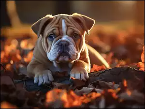Liście, Pies, Buldog angielski