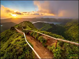 Miradouro da Boca do Inferno, Góry, Wyspa Sao Miguel, Jezioro, Droga, Azory, Kaldera, Wzgórze, Lagoa Rasa, Szlak, Portugalia