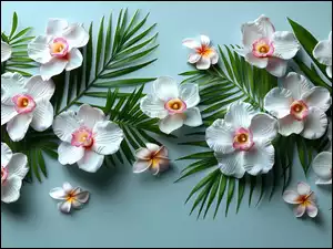 Liście, Kwiaty, Storczyki, Plumeria