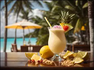 Drink, Pina Colada, Palmy, Grafika, Owoce, Tropiki