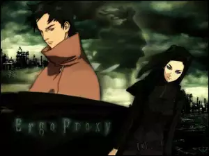 zachmurzenie, dziewczyna, Ergo Proxy, chłopak, niebo, płaszcz