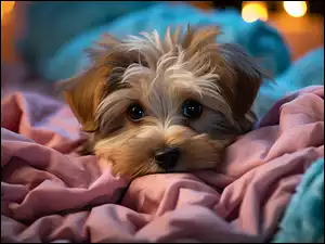 Pyszczek, Tkaniny, Yorkshire terrier, Pies, Kolorowe