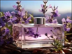 Perfumy, Flakon, Kwiaty, Kompozycja, Lawenda, Grafika