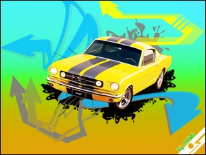 Rysunek, Żółty, Ford Mustang