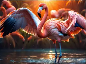 Grafika, Flaming, Zachód słońca