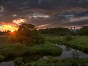 Łąka, Wschód słońca, Rzeka, Cerkiew
