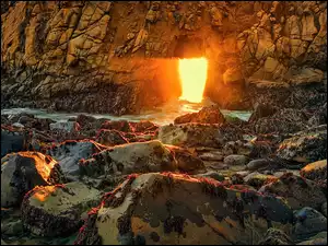 Jaskinia, Stany Zjednoczone, Big Sur, Keyhole Arch, Kalifornia, Skały, Przebijające Światło, Wybrzeże