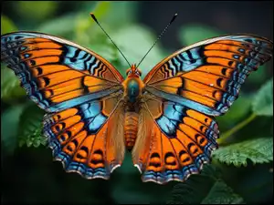 Pomarańczowo-niebieski, Grafika, Owad, Motyl, Liście