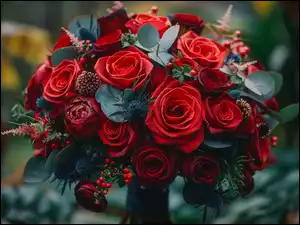 Róże, Bukiet, Czerwone, Kwiaty, Grafika