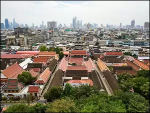 Dachy, Budynki, Miasto, Azja, Bangkok, Tajlandia