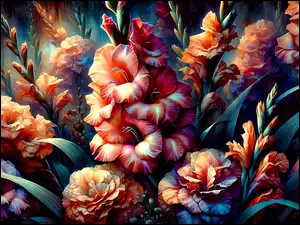 Grafika, Gladiole, Mieczyki, Kwiaty