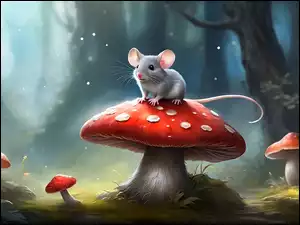 Muchomory, Grafika, Myszka, Szara, Grzyby
