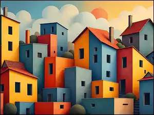 Domy, Grafika, Kolorowe