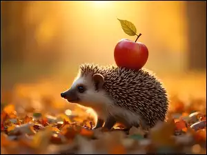 Liście, Jeż, Jabłko, Kolce