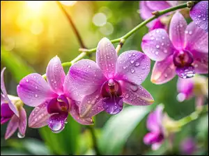 Kwiaty, Grafika, Storczyki, Orchidea, Krople