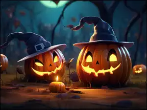 Grafika, Dynie, Kapelusze, Halloween