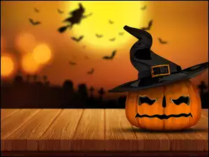 Dynia z Halloweenową czapką