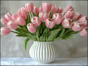 Wazon, Bukiet, Tulipany, Biały