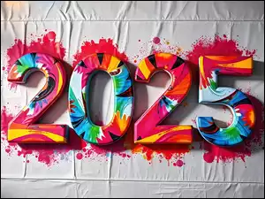 Białe, Tło, Farba, Sylwester, 2025, Cyfry, Kolorowe