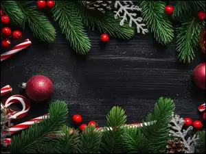 Czerwone, Gałązki, Bombki, Boże Narodzenie, Zielone