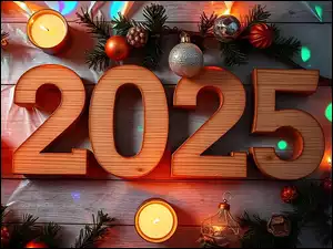 Bombki, Gałęzie, 2025, Sylwester, Świeczki