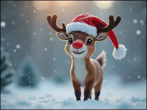 Czerwononosy, Rudolf, Czapka, Grafika, Renifer, Mikołaja