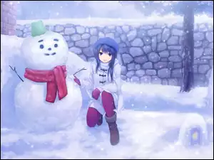 Anime, Dziewczyna, Bałwan, Śnieg