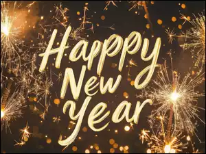Napis, Grafika, Zimne ognie, Sylwester, Happy New Year