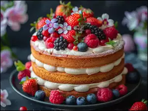Grafika, Ciastko, Owoce, Kwiaty