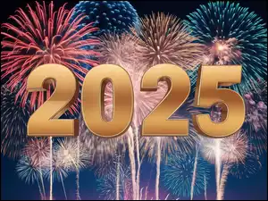 Fajerwerki, Sylwester, 2025, Grafika, Nowy Rok, Cyfry