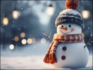 Czapka, Pompon, Grafika, Bałwan, Śnieg, Zima, Szalik