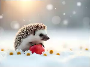Kwiaty, Śnieg, Jabłko, Jeż, Grafika