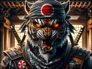 Fantasy, Samuraj, Tygrys, Bandana