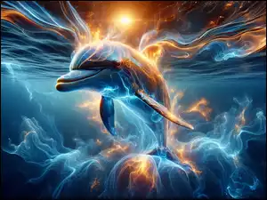 Woda, Delfin, Grafika, Światło