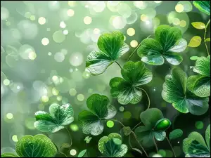 Listki, Bokeh, Zielone, Koniczyna, Grafika