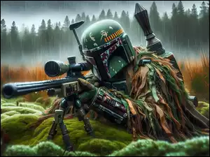 Rośliny, Star Wars, Trawa, Boba Fett, Karabin, Bounty Hunter, Zamaskowany, Gra, Żołnierz
