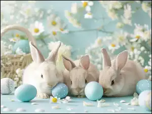 Kwiaty, Grafika, Króliki, Pisanki, Wielkanoc
