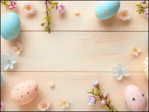 Kolorowe, Wielkanoc, Kwiaty, Grafika, Pisanki, Deski