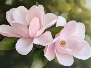 Liście, Kwiaty, Magnolie, Jasnoróżowe