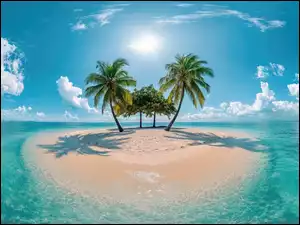Palmy, Chmury, Wyspa, Morze, Plaża