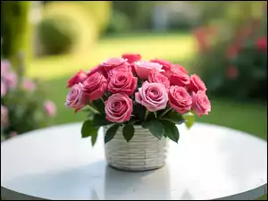Grafika, Róże, Kwiaty, Koszyk