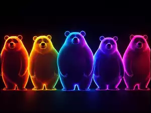 Niedżwiedzie w świetle kolorowego neonu w grafice