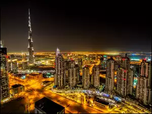 Noc, Miasto, Dubaj, Zjednoczone Emiraty Arabskie, Panorama