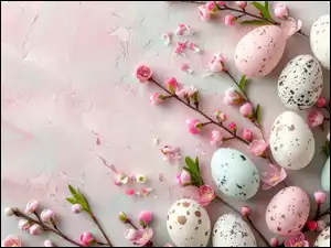 Kolorowe, Wielkanoc, Gałązki, Kwiaty, Pisanki, Różowe