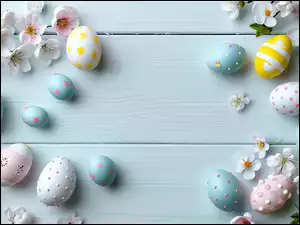 Kwiaty, Grafika, Pisanki, Wielkanoc, Deski