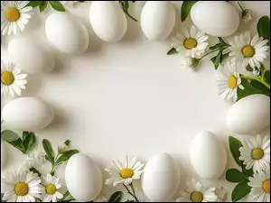 Tło, Białe, Białe, Zielone, Listki, Jajka, Białe, Wielkanoc, Kwiaty